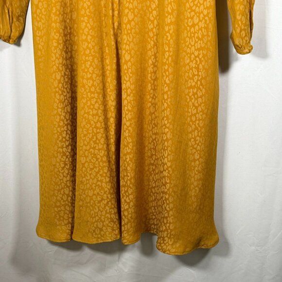 Ann Taylor Cheetah Print Jacquard Faux Wrap V-neck Yellow Belted Dress Size 4 (F - Picture 8 of 12